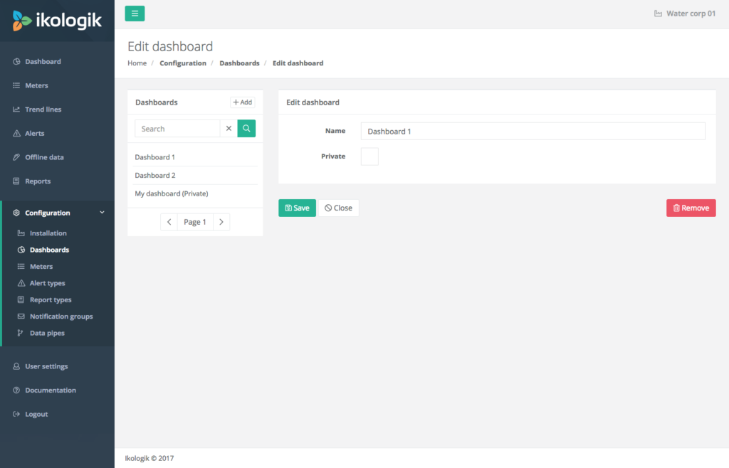 Dashboard configuration